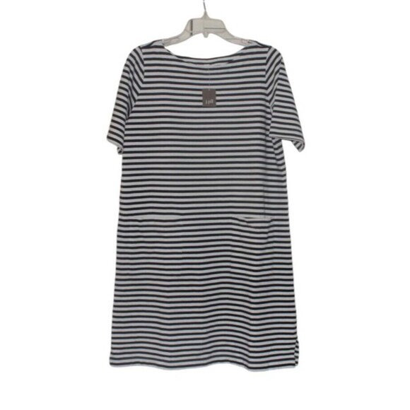 J Jill Shift Dress Navy & White Striped Pockets Knee Length Cotton Womens PM NWT - Picture 8 of 10